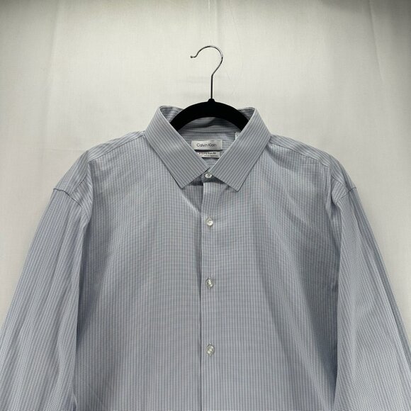 Calvin Klein Shirt Mens XL 17-17.5 34-35 X Extra Slim Fit Check Button Up Blue - Picture 3 of 11
